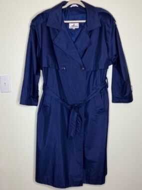 Vintage Worthington navy blue trench rain coat 18W petite